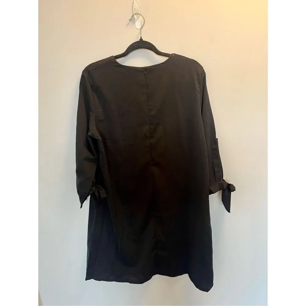Belongsci size large black long sleeve tie sleeve dress